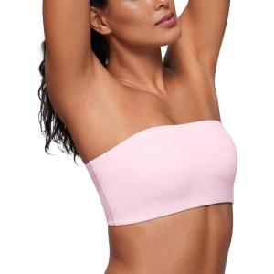 imageCRZ YOGA Softhold Womens Double Lined Strapless Bralettes  Tube Tops Bandeau Unlined Wireless Stretchy TShirt Everyday BraStrawberry Pink