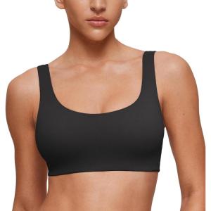 imageCRZ YOGA Softhold Womens Double Lined U Back Bralettes  Scoop Neck Unlined TShirt Everyday Bras Smooth Wireless CamiBlack