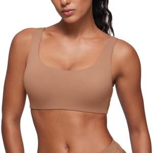 imageCRZ YOGA Softhold Womens Double Lined U Back Bralettes  Scoop Neck Unlined TShirt Everyday Bras Smooth Wireless CamiGravel Beige