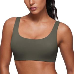 imageCRZ YOGA Softhold Womens Double Lined U Back Bralettes  Scoop Neck Unlined TShirt Everyday Bras Smooth Wireless CamiLight Army Green