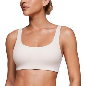 imageCRZ YOGA Softhold Womens Double Lined U Back Bralettes  Scoop Neck Unlined TShirt Everyday Bras Smooth Wireless CamiMilky White