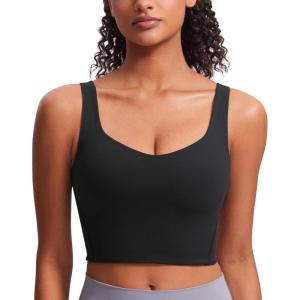 imageCRZ YOGA Softness Mold Butterluxe Longline Sports Bras for Women  Molded Cup V Neck Yoga Clothes Workout Crop Tank TopBlack