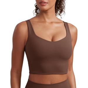 imageCRZ YOGA Softness Mold Butterluxe Longline Sports Bras for Women  Molded Cup V Neck Yoga Clothes Workout Crop Tank TopCoffee Brown