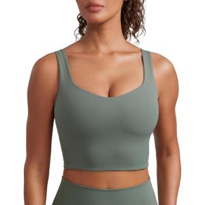 imageCRZ YOGA Softness Mold Butterluxe Longline Sports Bras for Women  Molded Cup V Neck Yoga Clothes Workout Crop Tank TopGrey Sage
