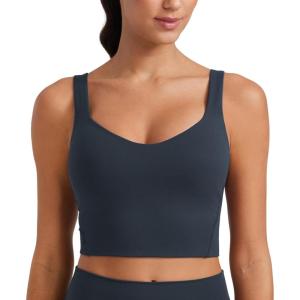 imageCRZ YOGA Softness Mold Butterluxe Longline Sports Bras for Women  Molded Cup V Neck Yoga Clothes Workout Crop Tank TopTrue Navy