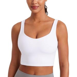 imageCRZ YOGA Softness Mold Butterluxe Longline Sports Bras for Women  Molded Cup V Neck Yoga Clothes Workout Crop Tank TopWhite