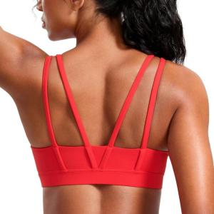 imageCRZ YOGA Softness Mold Butterluxe V Neck Sports Bras for Women  Workout Top Double Spaghetti Straps Wireless Yoga ClothesDeep Red