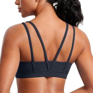 imageCRZ YOGA Softness Mold Butterluxe V Neck Sports Bras for Women  Workout Top Double Spaghetti Straps Wireless Yoga ClothesTrue Navy