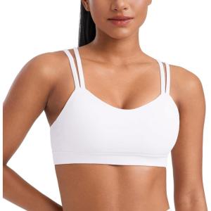 imageCRZ YOGA Softness Mold Butterluxe V Neck Sports Bras for Women  Workout Top Double Spaghetti Straps Wireless Yoga ClothesWhite