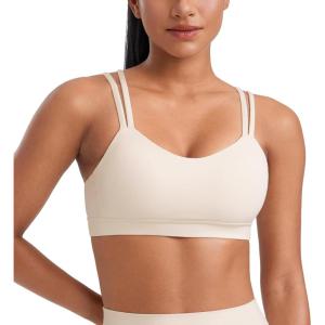 imageCRZ YOGA Softness Mold Butterluxe V Neck Sports Bras for Women  Workout Top Double Spaghetti Straps Wireless Yoga ClothesWhite Apricot