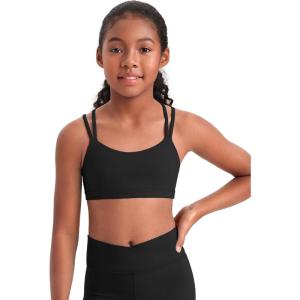 imageCRZ YOGA Softness Mold Girls Butterluxe Sports Bra  Double Spaghetti Strappy Scoop Neck for Training Yoga Dance Teens KidsBlack