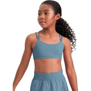 imageCRZ YOGA Softness Mold Girls Butterluxe Sports Bra  Double Spaghetti Strappy Scoop Neck for Training Yoga Dance Teens KidsBlue Ashes