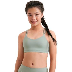imageCRZ YOGA Softness Mold Girls Butterluxe Sports Bra  Double Spaghetti Strappy Scoop Neck for Training Yoga Dance Teens KidsGreen Palm Court