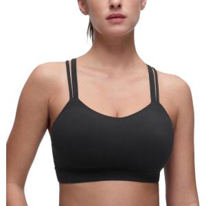 imageCRZ YOGA Softness Mold Womens Butterluxe U Neck Longline Sports Bras  Supportive Cross Back Double Strap Yoga Top DDD CupBlack