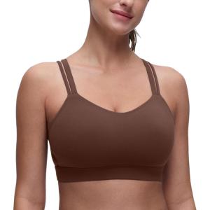 imageCRZ YOGA Softness Mold Womens Butterluxe U Neck Longline Sports Bras  Supportive Cross Back Double Strap Yoga Top DDD CupCoffee Brown
