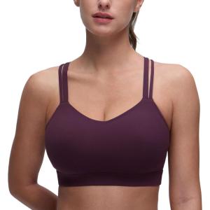 imageCRZ YOGA Softness Mold Womens Butterluxe U Neck Longline Sports Bras  Supportive Cross Back Double Strap Yoga Top DDD CupDeep Purple