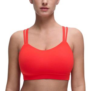 imageCRZ YOGA Softness Mold Womens Butterluxe U Neck Longline Sports Bras  Supportive Cross Back Double Strap Yoga Top DDD CupDeep Red