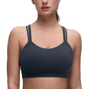 imageCRZ YOGA Softness Mold Womens Butterluxe U Neck Longline Sports Bras  Supportive Cross Back Double Strap Yoga Top DDD CupTrue Navy