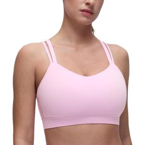 imageCRZ YOGA Softness Mold Womens Butterluxe U Neck Longline Sports Bras  Supportive Cross Back Double Strap Yoga Top DDD CupVita Pink
