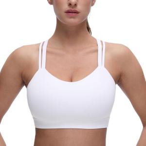 imageCRZ YOGA Softness Mold Womens Butterluxe U Neck Longline Sports Bras  Supportive Cross Back Double Strap Yoga Top DDD CupWhite