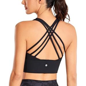 imageCRZ YOGA Strappy Longline Sports Bras for Women  Wirefree Padded Criss Cross Yoga Cropped Tank TopsBlack