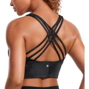 imageCRZ YOGA Strappy Longline Sports Bras for Women  Wirefree Padded Criss Cross Yoga Cropped Tank TopsBlack Tie Dye Flowers