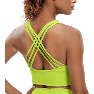 imageCRZ YOGA Strappy Longline Sports Bras for Women  Wirefree Padded Criss Cross Yoga Cropped Tank TopsChartreuse