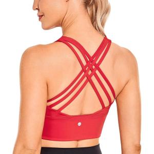 imageCRZ YOGA Strappy Longline Sports Bras for Women  Wirefree Padded Criss Cross Yoga Cropped Tank TopsCrimson