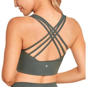 imageCRZ YOGA Strappy Longline Sports Bras for Women  Wirefree Padded Criss Cross Yoga Cropped Tank TopsGrey Sage