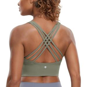 imageCRZ YOGA Strappy Longline Sports Bras for Women  Wirefree Padded Criss Cross Yoga Cropped Tank TopsLight Army Green