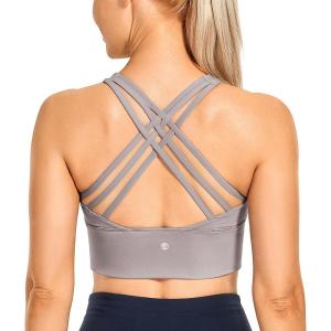 imageCRZ YOGA Strappy Longline Sports Bras for Women  Wirefree Padded Criss Cross Yoga Cropped Tank TopsLunar Rock