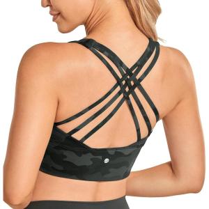 imageCRZ YOGA Strappy Longline Sports Bras for Women  Wirefree Padded Criss Cross Yoga Cropped Tank TopsOlive Camouflage