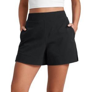 imageCRZ YOGA Stretch Womens Shorts Casual 4quot Linerless High Waisted V Slit for Athletic Hiking Dress Golf with PocketsBlack