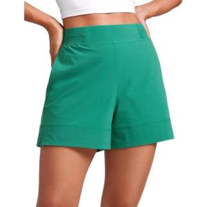 imageCRZ YOGA Stretch Womens Shorts Casual 4quot Linerless High Waisted V Slit for Athletic Hiking Dress Golf with PocketsCascadia Green