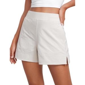 imageCRZ YOGA Stretch Womens Shorts Casual 4quot Linerless High Waisted V Slit for Athletic Hiking Dress Golf with PocketsMilky White Bone