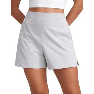 imageCRZ YOGA Stretch Womens Shorts Casual 4quot Linerless High Waisted V Slit for Athletic Hiking Dress Golf with PocketsPlatinum Grey