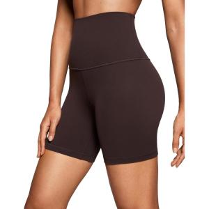 imageCRZ YOGA Super High Waisted Butterluxe Womens Biker Shorts 6 Inches  Buttery Soft Workout Yoga Over BellyHot Fudge Brown
