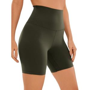 imageCRZ YOGA Super High Waisted Butterluxe Womens Biker Shorts 6 Inches  Buttery Soft Workout Yoga Over BellyOlive Green