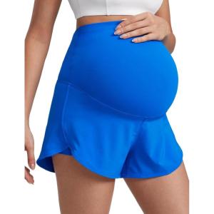 imageCRZ YOGA Women 2 in 1 Maternity Workout Shorts Over Belly 3quot  Dolphin Soft Athletic Running Casual Pregnancy with PocketsSparkle Blue