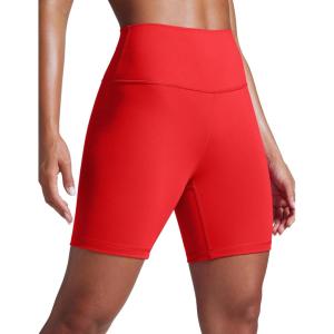 imageCRZ YOGA Women Butterbreeze Athletic Biker Shorts 6 Inches  High Waist Workout Gym Running Volleyball Yoga SpandexDeep Red
