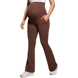 imageCRZ YOGA Women Butterluxe Maternity Flare Leggings with Pockets 31quot  Workout Active Yoga Pregnancy Pants Over The Belly SoftCoffee Brown