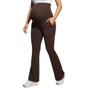 imageCRZ YOGA Women Butterluxe Maternity Flare Leggings with Pockets 31quot  Workout Active Yoga Pregnancy Pants Over The Belly SoftHot Fudge Brown