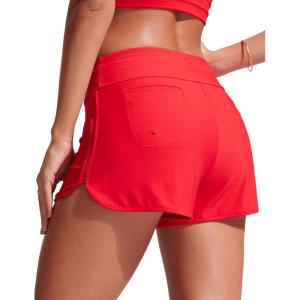 imageCRZ YOGA Womens 3 Swim Board Shorts High Waisted Quick Dry Beach Swimwear Bottoms Bathing Trunks with LinerDeep Red