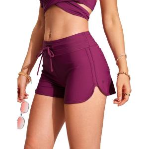 imageCRZ YOGA Womens 3 Swim Board Shorts High Waisted Quick Dry Beach Swimwear Bottoms Bathing Trunks with LinerFuchsia