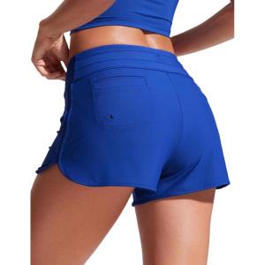 imageCRZ YOGA Womens 3 Swim Board Shorts High Waisted Quick Dry Beach Swimwear Bottoms Bathing Trunks with LinerWaves Blue