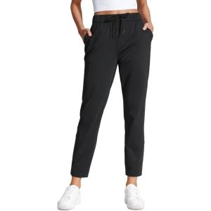 imageCRZ YOGA Womens 4Way Stretch Ankle Golf Pants 78 Casual Dress Work Athletic Travel Workout Sweatpants with PocketsBlack