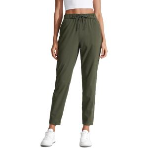 imageCRZ YOGA Womens 4Way Stretch Ankle Golf Pants 78 Casual Dress Work Athletic Travel Workout Sweatpants with PocketsOlive Green