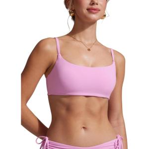 imageCRZ YOGA Womens Bikini Top AC Adjustable Spaghetti Straps Bathing Suit Scoop Neck Padded Swimsuit BraVita Pink