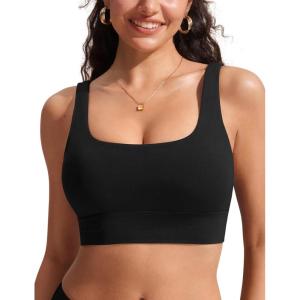 imageCRZ YOGA Womens Bikini Tops Scoop Neck Bathing Suit Supportive Modest Swimsuit Wide Straps Sports Bra PaddedBlack
