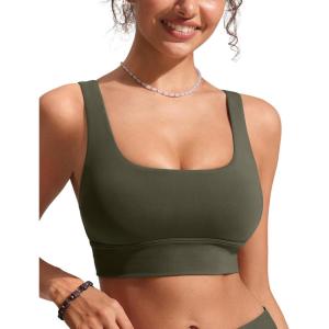 imageCRZ YOGA Womens Bikini Tops Scoop Neck Bathing Suit Supportive Modest Swimsuit Wide Straps Sports Bra PaddedDark Olive